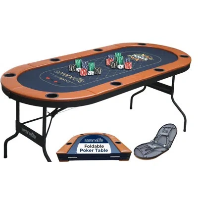 Serenelife 8 Player Foldable Poker Table, 71 Inch Portable Casino Table For Texas Holdem W/cushioned Rail & Cup In Oil Rubbed Bronze
