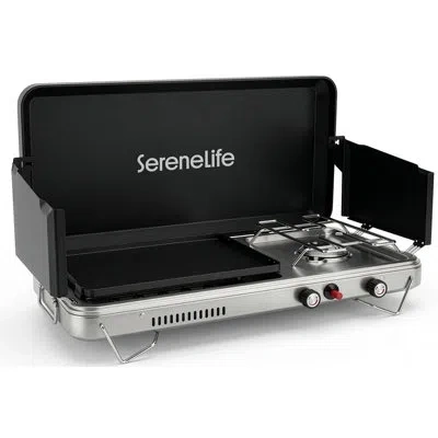 Serenelife Camping Stove 2 In 1 Griddle Combo Portable Propane Camp Stove With Griddle Plate 10000 Btu Stove 50 In Black