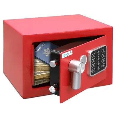 Serenelife Compact Electronic Safe Box With Digital Touch Pad, Mechanical Override, Includes Keys In Red