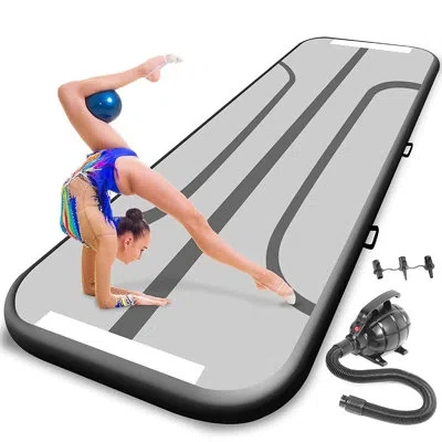 Serenelife Exercise Floor Tumble Mat - Slgm3kb - 9.8 Ft Inflatable Air Mat With Electric Pump, Waterproof & Pun In Gray