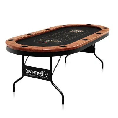 Serenelife Foldable And Portable Poker/casino Game Table With Cushioned Rail, 10 Players In Matte Black