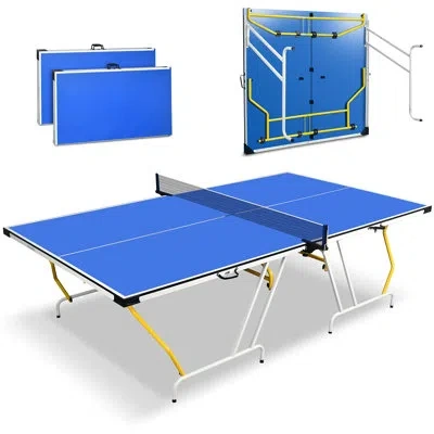Serenelife Full Size Folding Ping Pong Table Set With Net, Clipper, Post - 9' X 5' Foldable And Easy To Store S In Blue