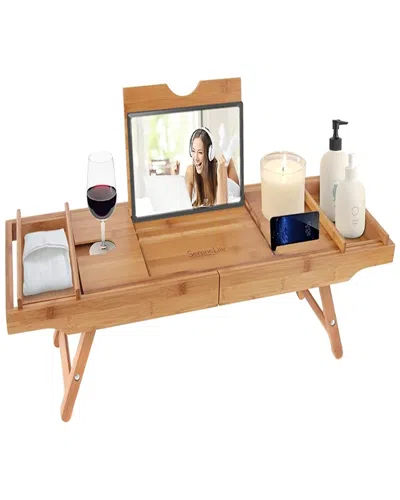 Serenelife Home Bamboo Bathtub Caddy In Brown