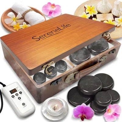 Serenelife Hot Stones Massage Kit With Warmer, Warm Round Basalt Stone Massaging Set With Portable Heater, 12 L