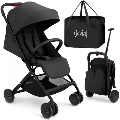 Serenelife Lightweight Baby Stroller, Folding Travel Stroller With Reclining Seat, Canopy, 5-point Safety Harne In Black