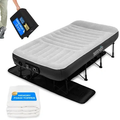 Serenelife Luxe Series Ez Bed - Air Mattress With Frame, Memory Foam Cover, Auto-inflate Pump In Gray