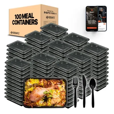 Serenelife Microwavable Food Container With Utensil Set - Black Rectangular Meal Box Storage With Lids, Reusabl