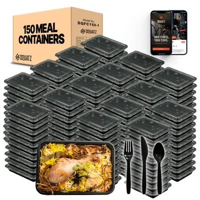 Serenelife Microwavable Food Container With Utensil Set - Black Rectangular Meal Box Storage With Lids, Reusabl