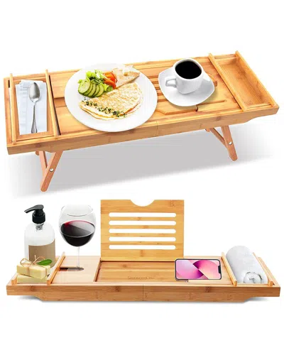 Serenelife Natural Bamboo Bathtub Caddy In Neutral