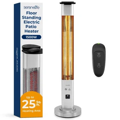 Serenelife Outdoor Electric Patio Heater - 1500w High-efficiency Infrared Heating, Remote Control Standing Heat In Stainless Steel