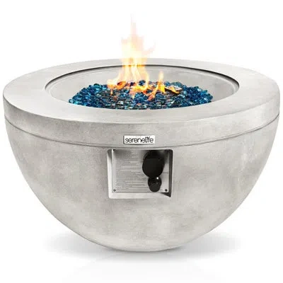 Serenelife Outdoor Propane Fire Pit Table, Weatherproof Round Propane Gas Fire Table In Marble