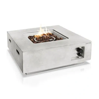 Serenelife Outdoor Propane Fire Pit Table, Weatherproof Square Propane Gas Fire Table - Adjustable Flame In Silver