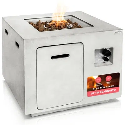 Serenelife Outdoor Propane Fire Pit Table, Weatherproof Square Propane Gas Fire Table - Adjustable Flame In Silver