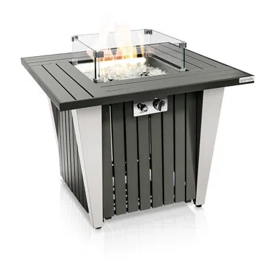 Serenelife Outdoor Propane Fire Pit Table, Weatherproof Square Propane Gas Fire Table W/adjustable Flame In Matte Black