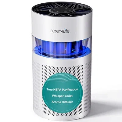 Serenelife Portable Air Purifier - Small Air Purifier With Aroma Box & Ambient Light, High Filtration Efficienc In White