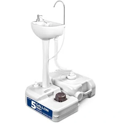 Serenelife Portable Camping Sink – Hand Washing Station With Foot Pump, 17l Fresh Water Tank, 24l Waste Tank, S In Natural