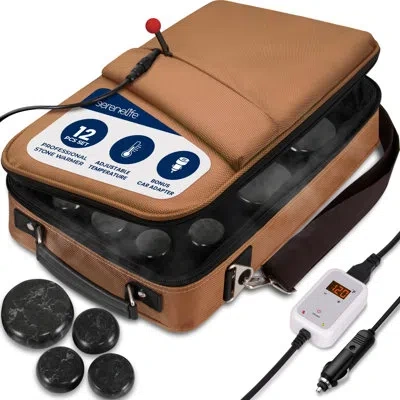 Serenelife Portable Massage Stone Warmer Set - Electric Spa Hot Stones Massager And Heater Kit With 6 Large And