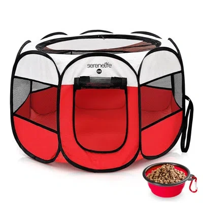 Serenelife Portable Pet Pen In Red