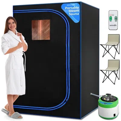 Serenelife Portable Sauna For Home, 2 Person Steam Sauna Tent With 4l Steamer, 2 Folding Sauna Chairs, Remote C In Matte Black