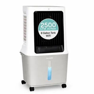 Serenelife Portable Swamp Cooler Air Conditioner - 2500 Cfm Airflow, 8 Gallon Water Tank Portable Evaporative A In Gray