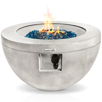 Serenelife Propane Gas Fire Pit Table - 40,000 Btu Round Gas Firepits With Cover For Outside In Light Gray