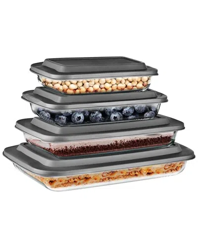 Serenelife Rectangular Glass Black Food Storage (set Of 4) In Gray