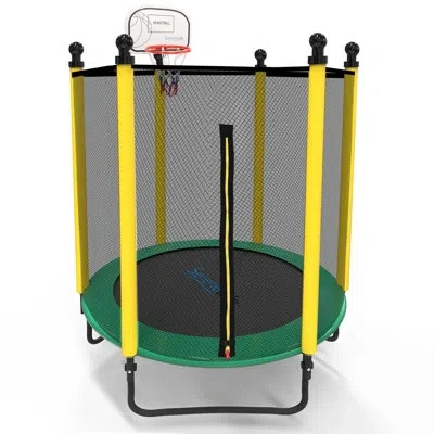 Serenelife Round Backyard Trampoline With Safety Enclosure In Yellow;green;black