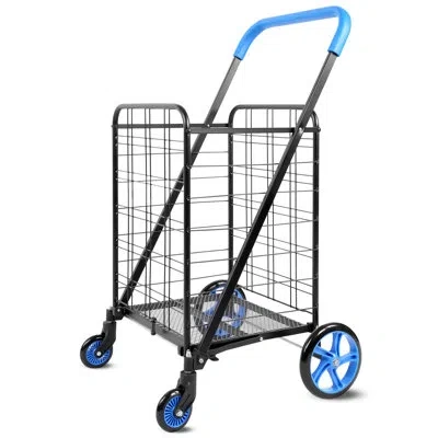 Serenelife Shopping Cart With Wheels And Waterpoof Shopping Cart Liner - Robust Heavy Duty Shopping Carts With  In Matte Black