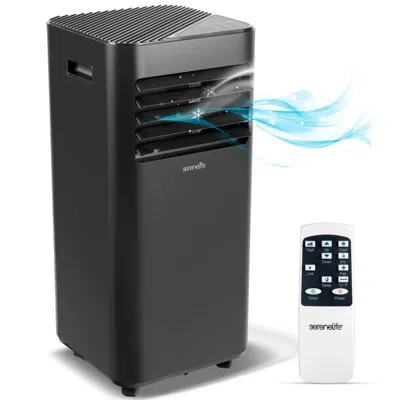 Serenelife Slpac19b Portable 10000 Btu-3-in-1 Compact Standing Air Conditioner For Room Up To 320 Sq. Ft. -floo In Black