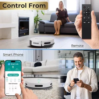 Serenelife Smart Robot Vacuum Cleaner And Mop Combo, 2000pa Suction, App Control, 4 Cleaning Modes, Anti-fall S In White