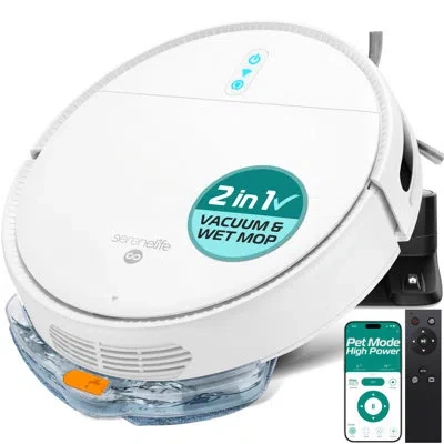 Serenelife Smart Vacuum Cleaner - Automatic Robot Cleaning Vacuum With App Control, 700pa Suction, And 3 Cleani In White