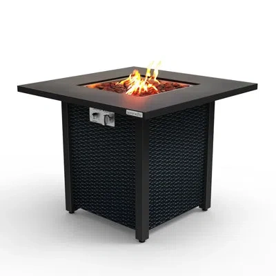 Serenelife Square Iron Propane Smokeless Fire Pit Table In Black