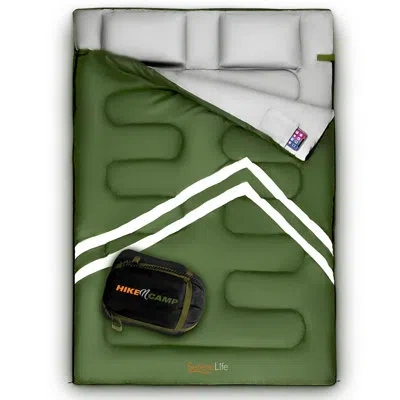 Serenelife Waterproof Double Sleeping Bag Cot With 2 Pillows In Green