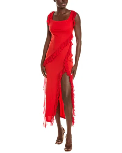 Serenette Ruffle Midi Dress In Red
