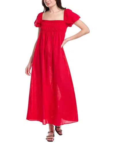 Serenette Smocked Bodice Linen-blend Maxi Dress In Red
