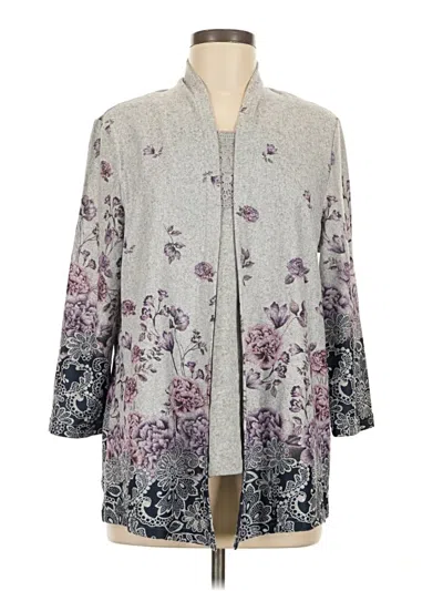 Pre-owned Serengeti 3/4 Sleeve Top Gray Tie Neck Tops