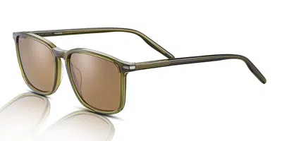 Pre-owned Serengeti Lenwood Ss485003 Men's Sunglasses Crystal Dark Green/brown Polarised
