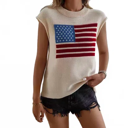 Serenity Sleeveless Us Flag Sweater Vest In Beige