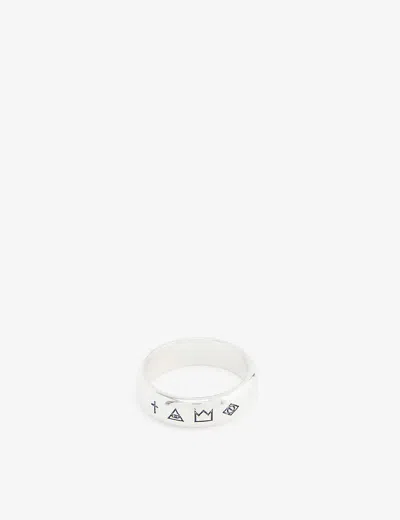 Serge Denimes Mens Silver 4 Symbols Sterling-silver Ring