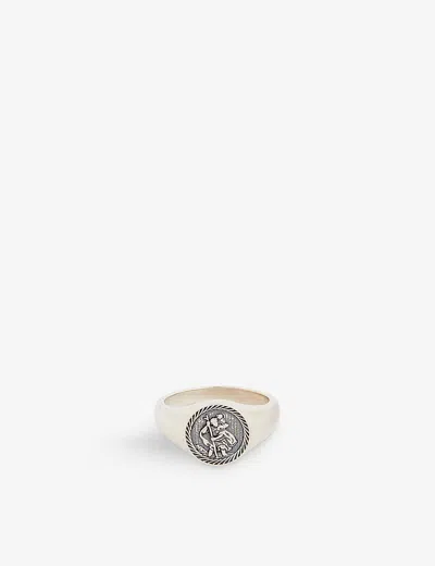 Serge Denimes Mens Silver St Christopher-embossed Oxidised-finish Sterling-silver Ring