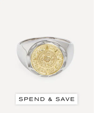 Serge Denimes Mens Sterling Silver Compass Signet Ring