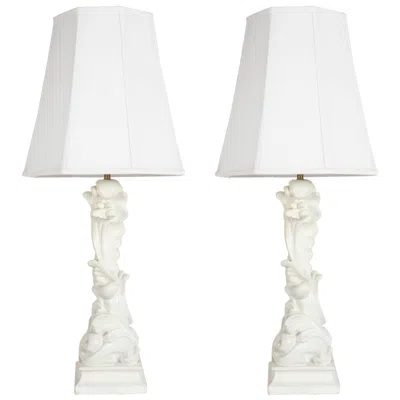 Pre-owned Serge Roche Pair Of Vintage 1950s  Style White Painted Plaster Lamps