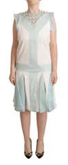 Sergei Grinko Faux Pearl Sleeveless Shift Midi Dress