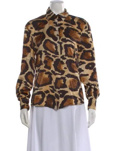 Pre-owned Sergio Hudson Animal Print Long Sleeve Button-up Top In Multi
