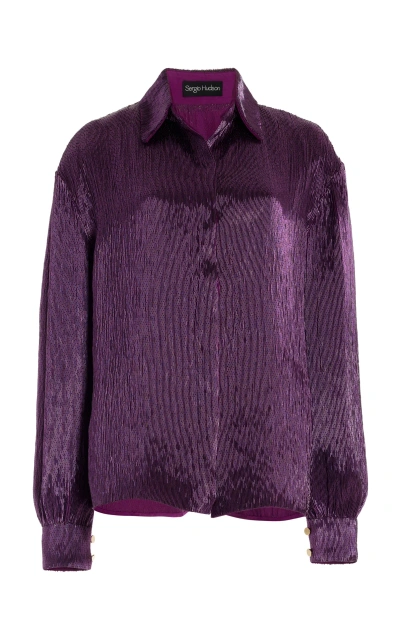 Sergio Hudson Bead-embellished Silk Top In Purple