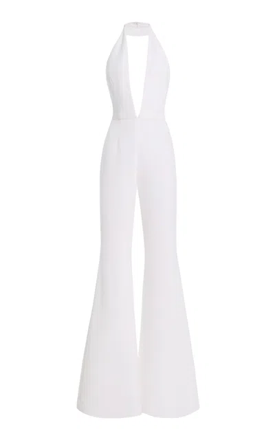 Sergio Hudson Belted Halter Deep-v Jumpsuit In White