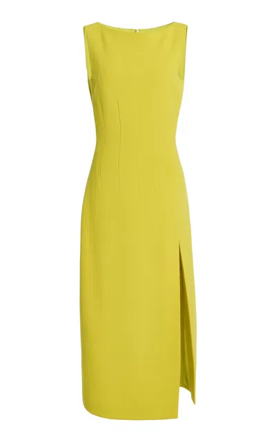 Sergio Hudson Boat-neck Midi Dress With Slit In Green