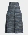 Sergio Hudson Box Pleat Denim Jacquard A-line Midi Skirt In Animal Print