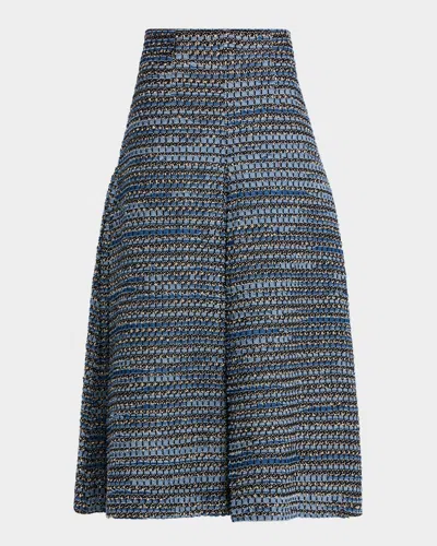 Sergio Hudson Box Pleat Denim Jacquard A-line Midi Skirt In Animal Print
