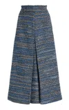 Sergio Hudson Box Pleated Cotton Skirt In Blue